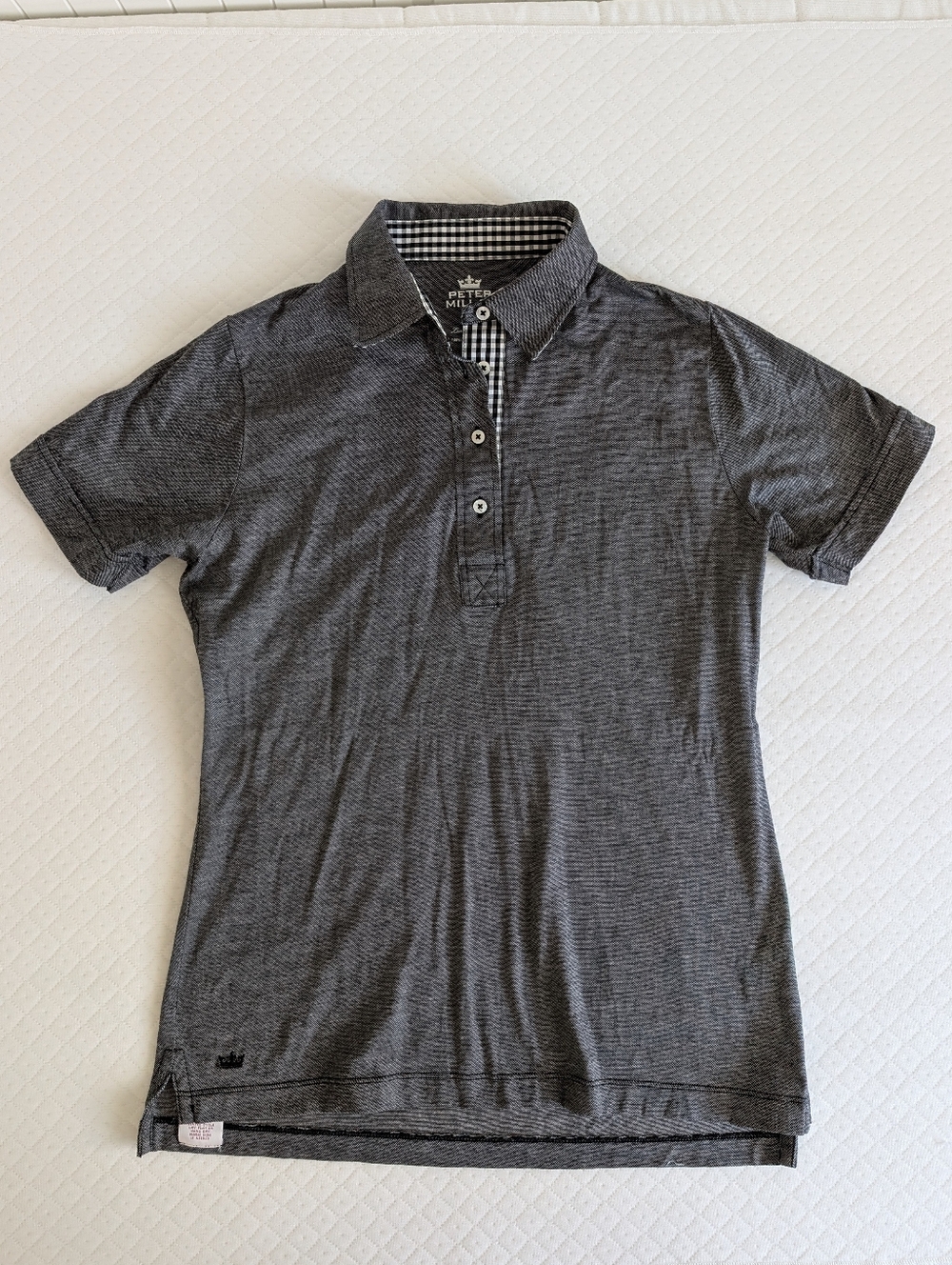 Peter Millar Womens Golf Grey cotton Short Sleeve Polo Patterned Collar, M